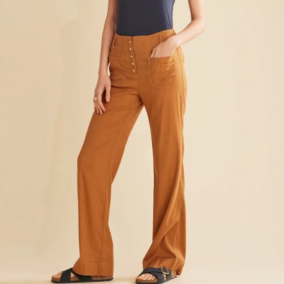 Maeve Pants - Maeve Anthropologie Relaxed Wide Leg Pants Cedar Brown size 10 Button Front